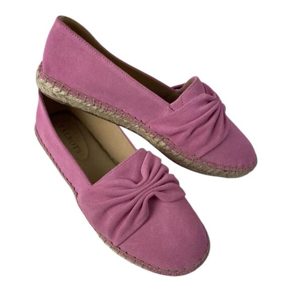 Talbots Women's Suede Espadrilles Slipon Flats Bow Detail Barbie Pink Size 7 - Picture 5 of 6